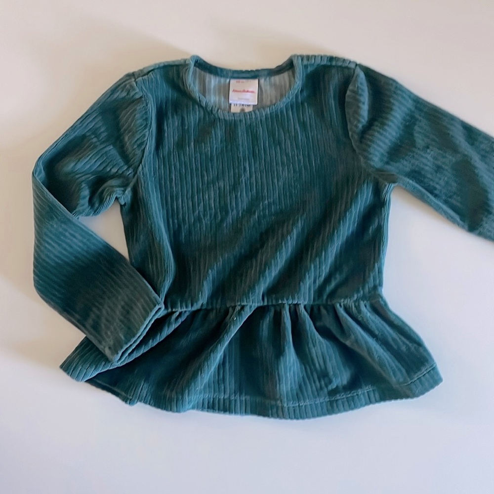 Hanna andersson 100cm/4T green velour ribbed peplum top shirt